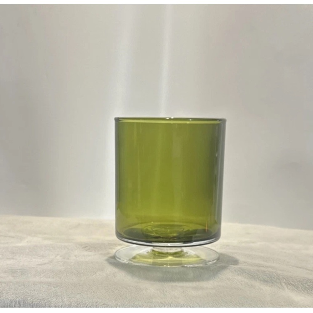 Crate&Barrel London Mini Hurricane Candle Holder Olive Green Glass Pedestal 5.5T - Picture 8 of 13